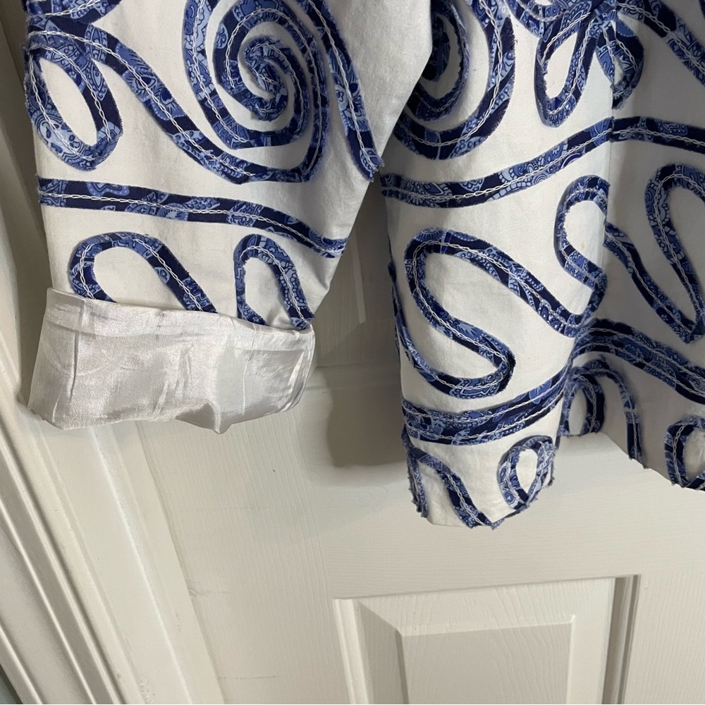 Multiples Blue And White Buttoned Jacket Size Xl … - image 3